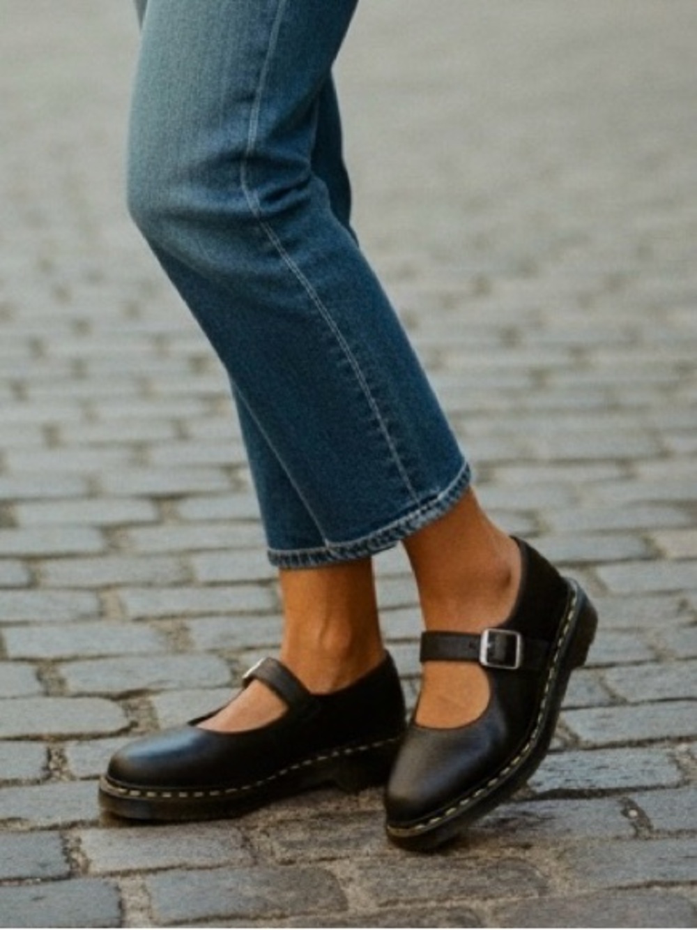 Dr. Martens Black Mary Jane Shoes with Yellow Stitching